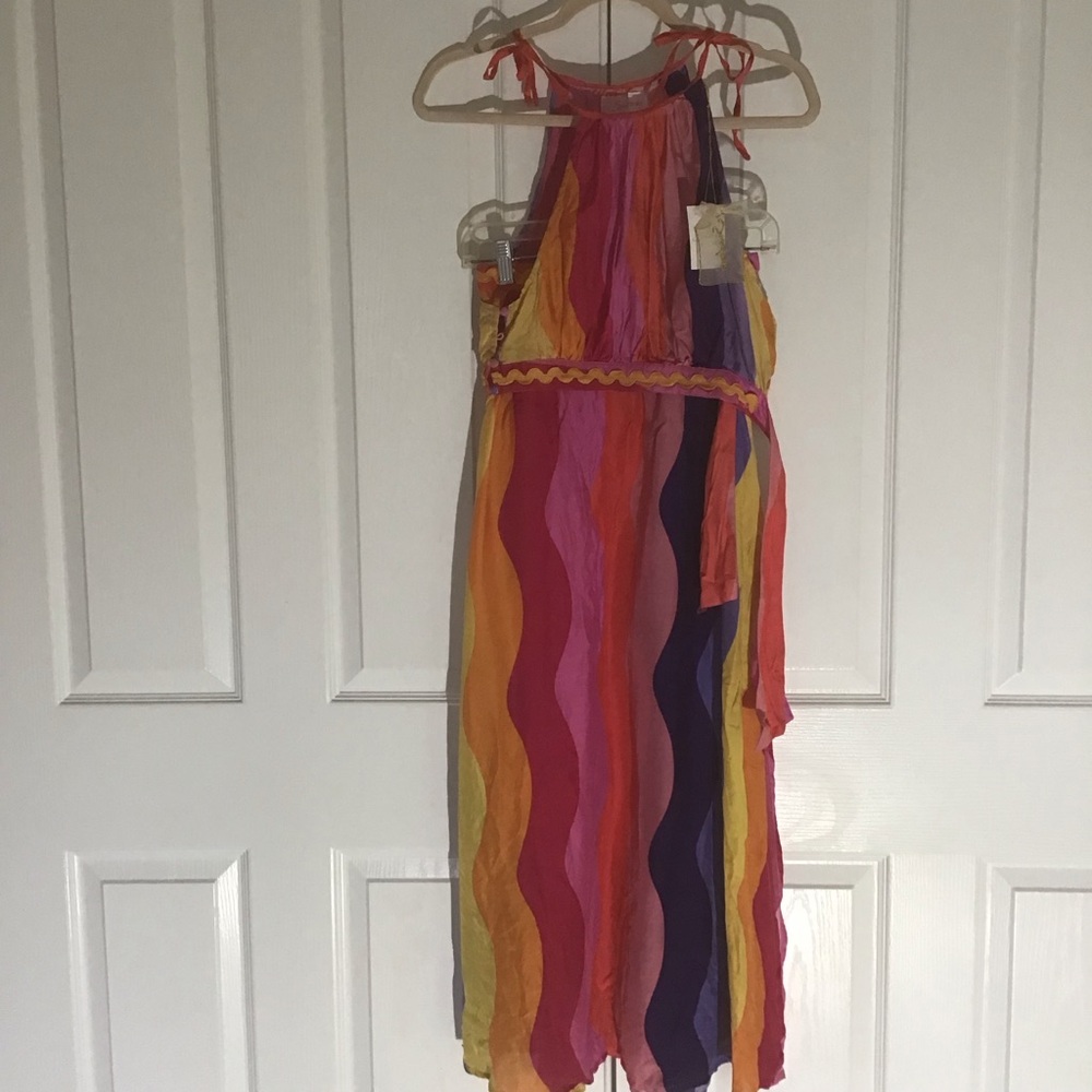 Anthropologie Multicolor Halter Maxi Dress in Pink, Orange, Purple, Yellow